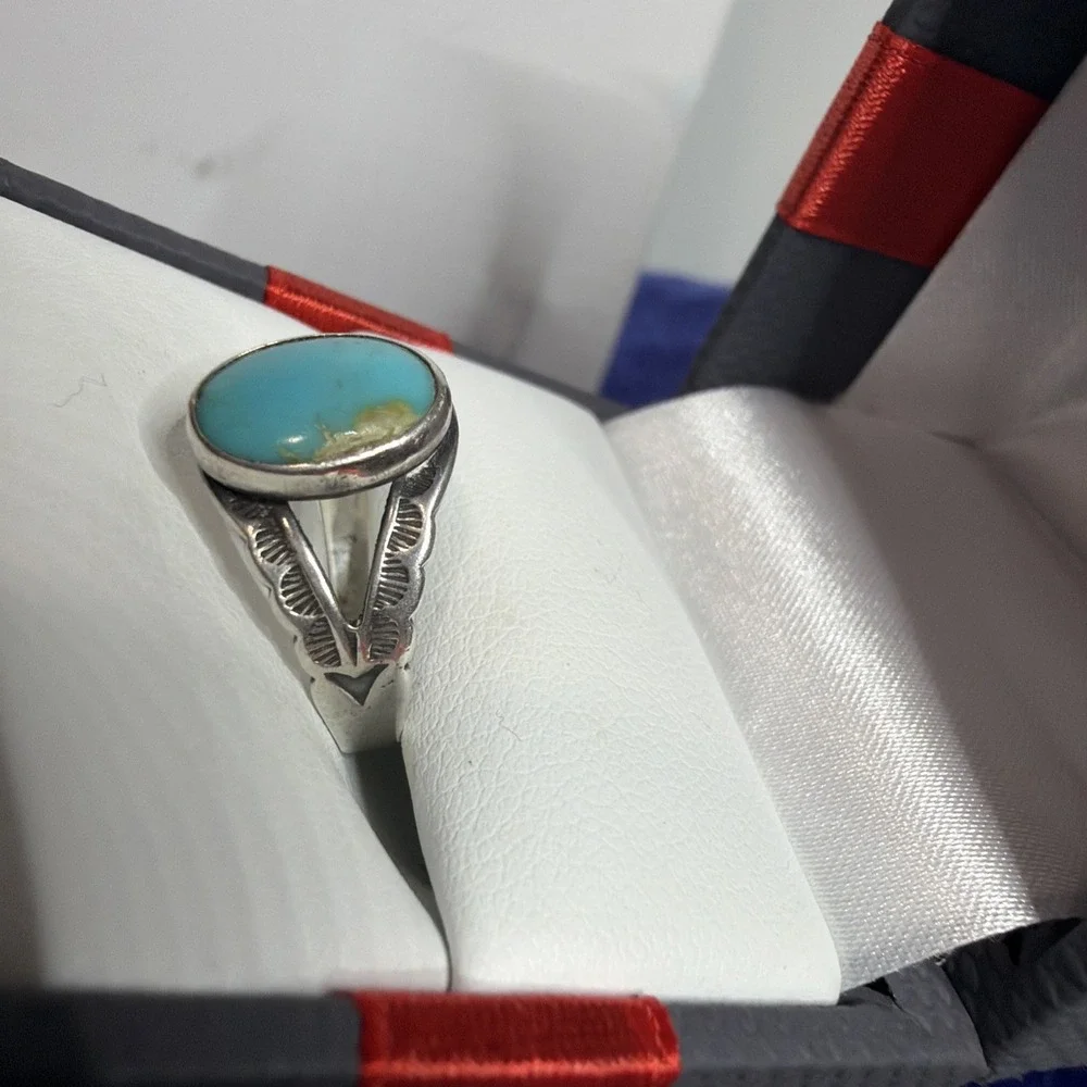 Navajo Ring Sterling 925 Kingman Turquoise Sz7 Native American  2.3g